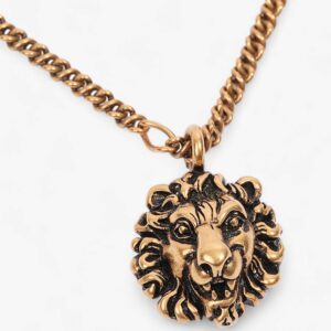 Gucci Lion Head Pendant Necklace Gold Base Metal | Luna Bags