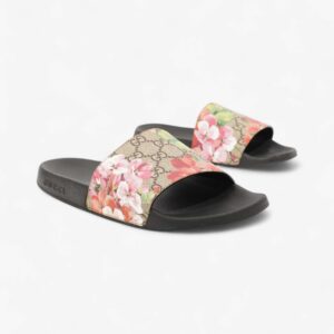 Gucci GG Floral Sliders Beige  / Floral Canvas EU 40 UK 7 | Luna Bags
