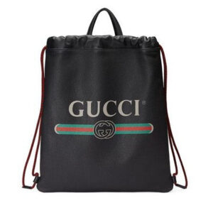 Gucci Logo-Print Drawstring Backpack in Black | Luna Bags
