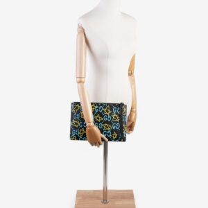 Gucci Ghost Clutch Black / Blue / Yellow Calfskin Leather | Luna Bags