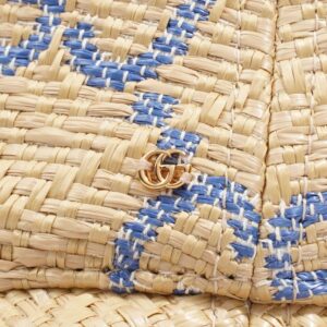 Gucci GG Raffia Effect Bucket Hat Natural / Blue Polyamide Large | Luna Bags