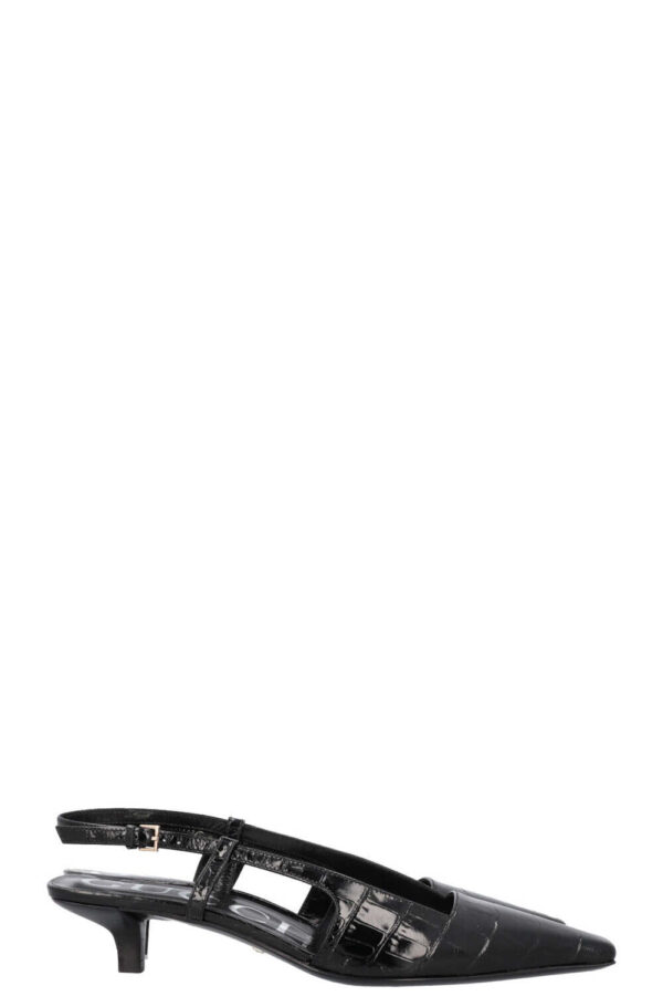 GUCCI Aria Croc Embossed Slingback Heels Black | Luna Bags