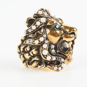 Gucci Drops Crystal-Embellished Tiger Head Ring Size 16 | Luna Bags