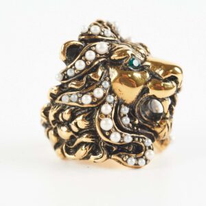 Gucci Drops Crystal-Embellished Tiger Head Ring Size 16 | Luna Bags