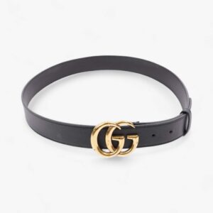 Gucci GG Marmont Thin Belt Black / Gold Leather 85cm / 34" | Luna Bags