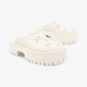 Gucci Perforated GG Platform Sandals Cream Rubber EU 37 UK 4 | Luna Bags