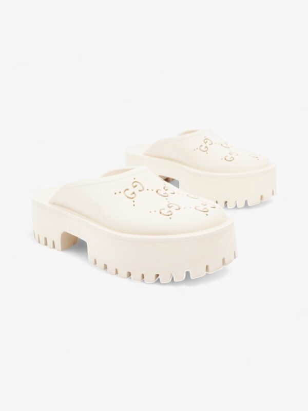 Gucci Perforated GG Platform Sandals Cream Rubber EU 37 UK 4 | Luna Bags