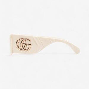 Gucci GG Logo Quilted Rectangular Sunglasses Cream Acetate 145mm | Luna Bags