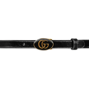 Gucci Leather Belt with Oval Enameled Buckle in Black | Luna Bags