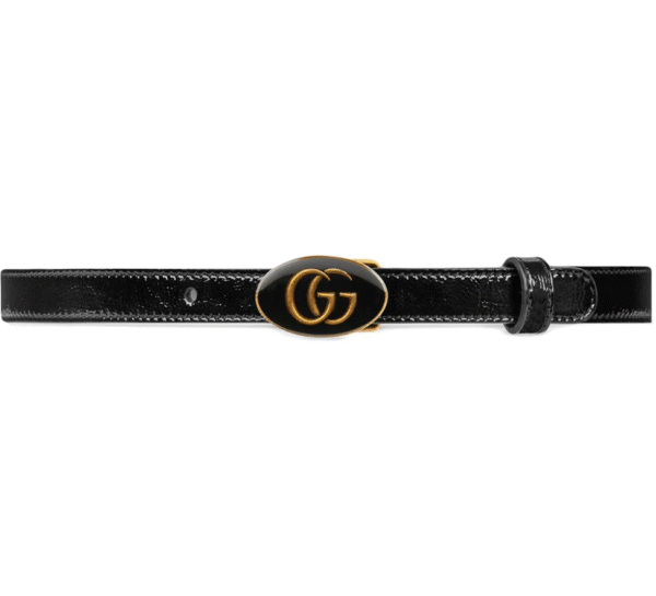 Gucci Leather Belt with Oval Enameled Buckle in Black | Luna Bags