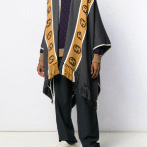 Gucci Wool Poncho with Interlocking G Stripe in Gray | Luna Bags