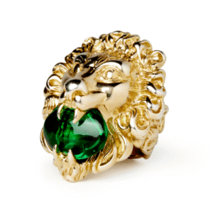 Gucci Lion Head Ring with Green Swarovski Crystal in Gold | Luna Bags
