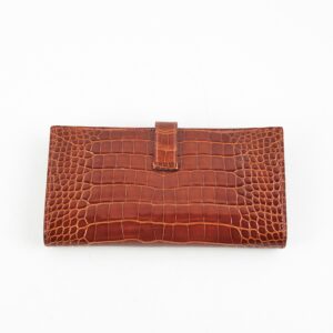 Hermes Bearn Croc Wallet Brown - Stamp K | Luna Bags