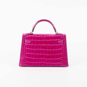 Hermes Mini Kelly Sellier Alligator Rose Scheherazade Stamp C (2018) | Luna Bags