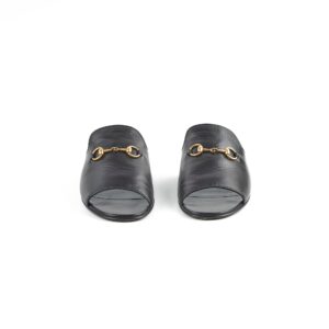 Gucci Black Leather Horsebit Malaga Kid Flat Slides | Luna Bags