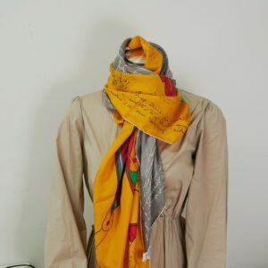 Hermes Grey/Yellow 140cm Scarf | Luna Bags