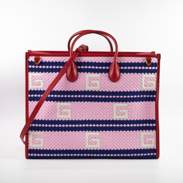 Gucci Fabric Embroidered Sydney Tote Bag Pink/Blue | Luna Bags