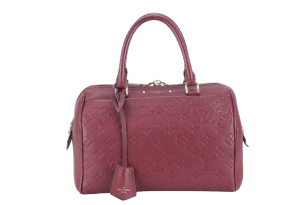 LOUIS VUITTON SPEEDY BANDOULIERE 25 (M44145) BURGUNDY MONOGRAM EMPREINTE GOLD HARDWARE WITH STRAPS, LOCK AND KEYS | Luna Bags