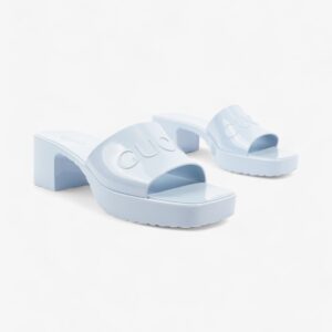 Gucci Logo Platform Slide Sandal 50mm Light Blue Rubber EU 37 UK 4 | Luna Bags