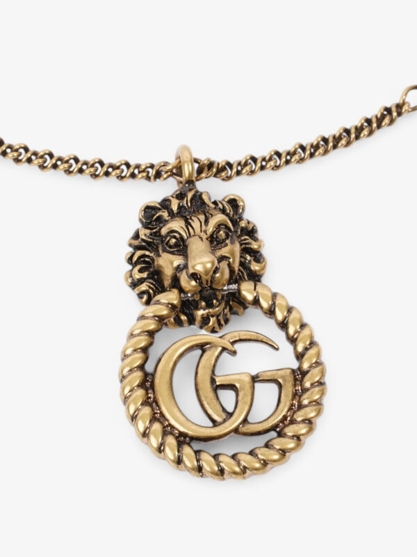 Gucci GG Lion Necklace Antique Gold Base Metal | Luna Bags