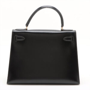 Hermes Kelly 28 Black Box Leather Circle L Stamp | Luna Bags