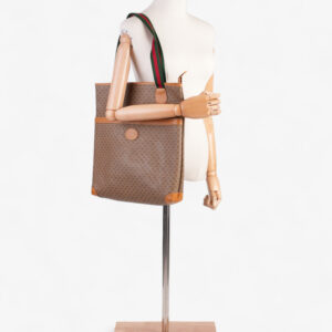 Gucci Vintage Supreme Tote Light Brown / Green And Red Web Coated Canvas | Luna Bags