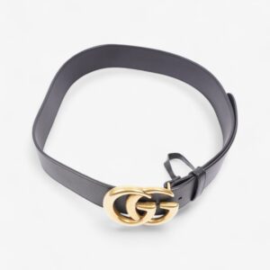 Gucci GG Marmont Wide Belt Blackk / Gold Leather 75cm / 30" | Luna Bags