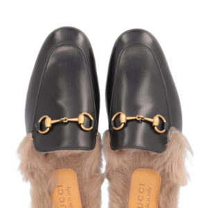 GUCCI Fur Princetown Mules Black Leather | Luna Bags