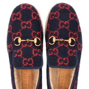 GUCCI Shearling Jordaan Espadrilles Navy | Luna Bags