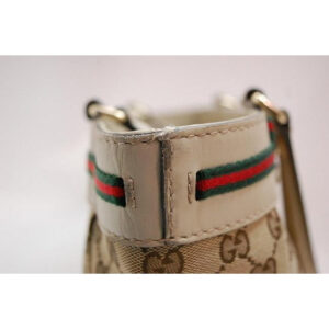 Gucci Vintage Brown Large Logo Print Canvas And White Leather With Red And Green | Luna Bags