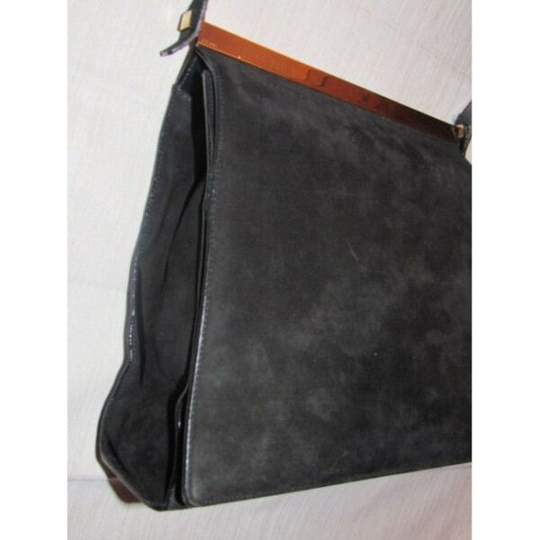 Gucci Suedeleather Top Handle Black Suedegold Patent Leather Shoulder Bag | Luna Bags