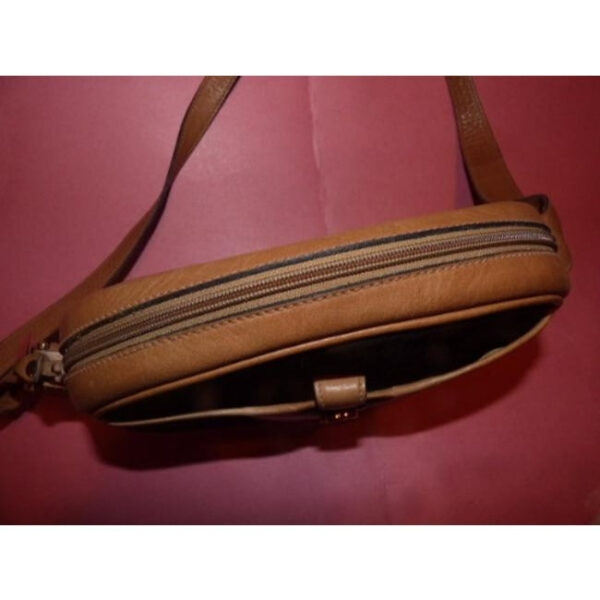 Gucci Vintage unique, RARE, camel leather & black micro Guccissima print canvas, top zip, 'camera bag' style, cross body | Luna Bags