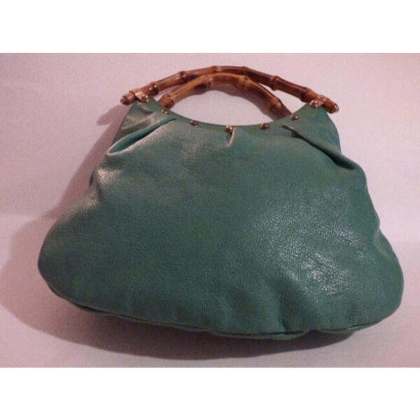 Gucci Vintage Teal Green Leather With Bamboo Handles Tote | Luna Bags