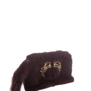Gucci F/W 2004 By Tom Ford  Burgundy Mink & Crystal Wolf Head Clutch | Luna Bags