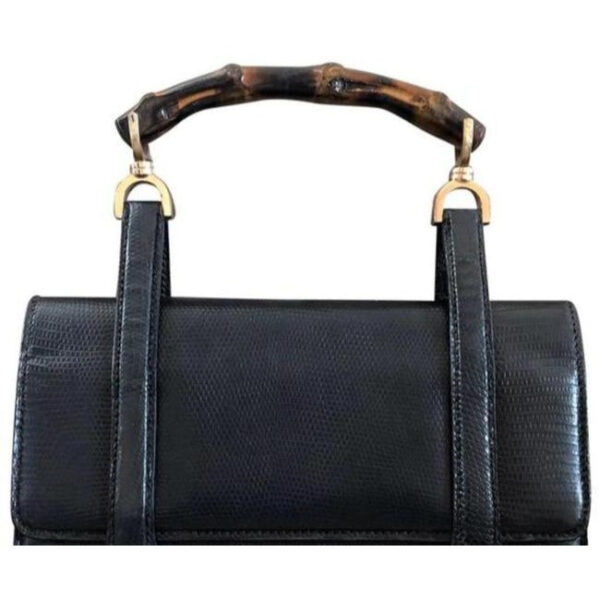 Gucci Box Skin Lunch Style With Midnight Bluebamboo Handle Lizardsnakeskin Satchel | Luna Bags