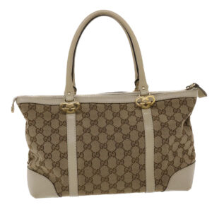 GUCCI GG Canvas Tote Bag Leather Beige 257069  am4730 | Luna Bags