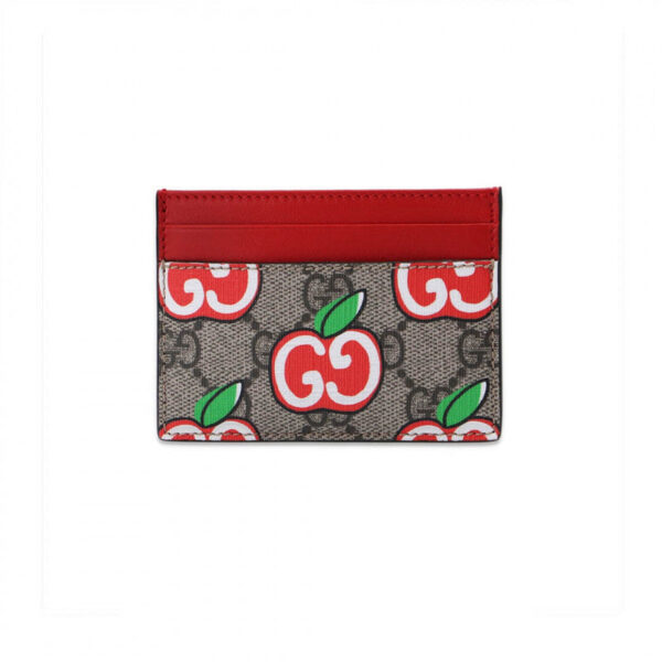 Gucci GG Apple Print Card Case in Tan | Luna Bags