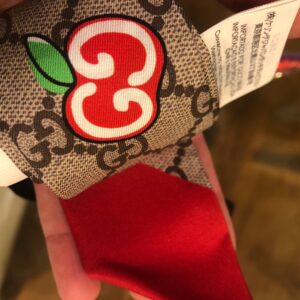 Gucci GG Apple Print Silk Neck Bow in Beige | Luna Bags