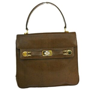 Gucci Logo Hand Bag Leather Brown Gold- | Luna Bags