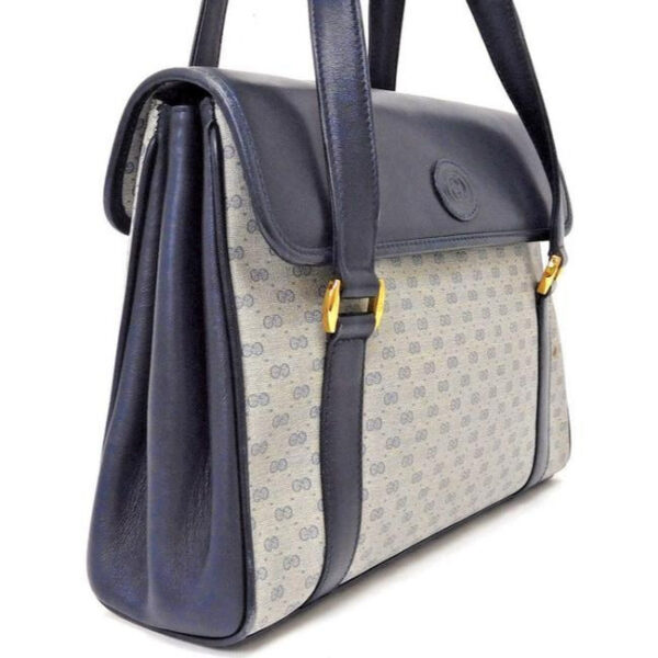 Gucci Vintage Navy Blue Small G Print Coated Canvas And Leather Satchel | Luna Bags