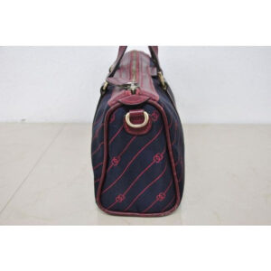 Gucci Navy Canvas w Red Diagonal Logo Print & Burgundy Leather Boston Bag | Luna Bags
