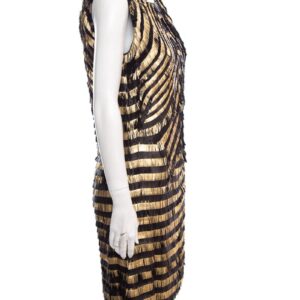 Gucci Black and Gold Leather Fringe Shift Sleeveless Dress | Luna Bags