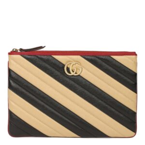 Gucci Calfskin GG Marmont Quilted Leather Pouch in Beige and Black | Luna Bags