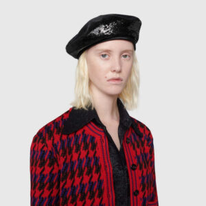 Gucci GG Sequin Beret with Bow in Black | Luna Bags
