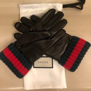 Gucci Lambskin Cashmere Lined Gloves with Knit Web Cuff | Luna Bags
