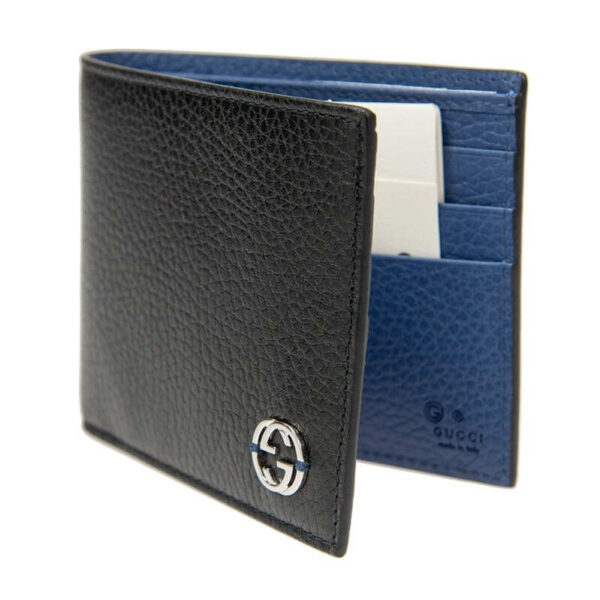 Gucci Black Bifold Short Wallet with Blue Interior | Luna Bags