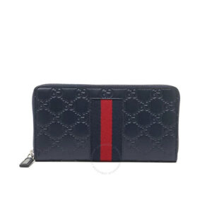 Gucci Guccissima with Web Zip Around Wallet in Navy | Luna Bags