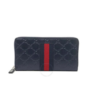 Gucci Guccissima with Web Zip Around Wallet in Navy | Luna Bags