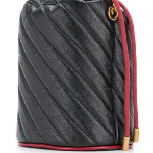 Gucci GG Marmont Bucket Bag in Black with Red Trim | Luna Bags