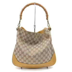 Gucci W Sarah Flip Top Two Handle Gold Striped Brown Gredcamel Strap Leather And Canvas With Bamboo | Luna Bags
